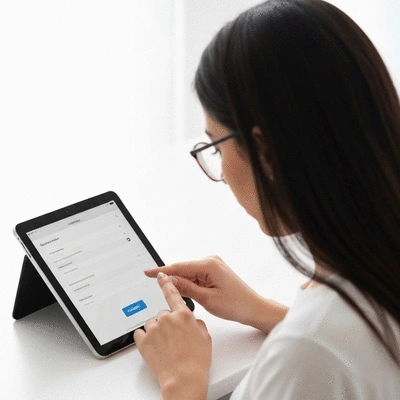 User submitting online form on tablet
