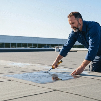 User performing waterproofing maintenance