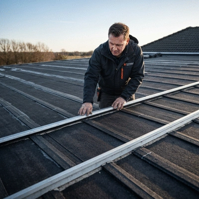 User inspecting a roof for waterproofing issues