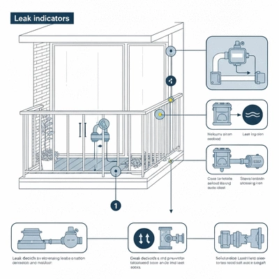 Visual representation of balcony leak indicators and solutions