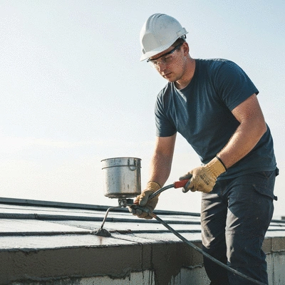Professional contractor applying waterproofing solution