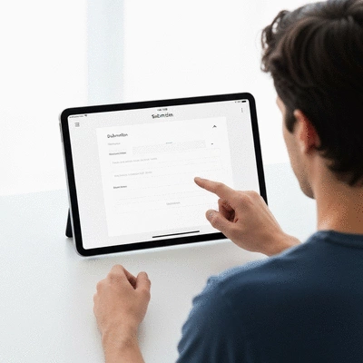 User submitting online form on tablet