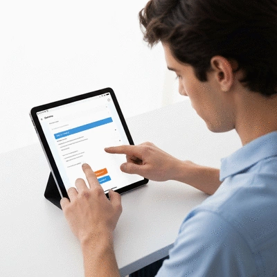 User submitting online form on tablet