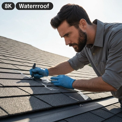 User inspecting a waterproofed roof