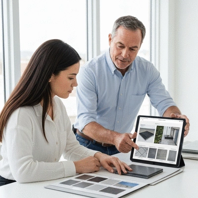 User reviewing waterproofing options with a contractor